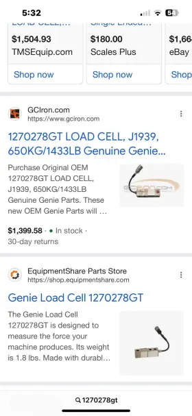 1270278gt Genie Load Cell 1270278 J1939 650kg Sx-135 Xc Zx-135/70 S-60 J 1270278gt Genie Load Cell 1270278 J1939 650kg Sx-135 Xc Zx-135/70 S-60 J
