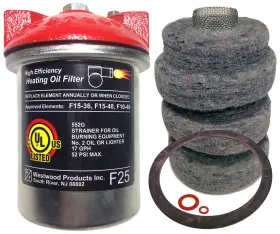 F15-48 Westwood 719922240035 F25 High Efficiency Top Fuel Heating Oil Filter With Extra Repl