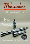 Milwaukee 3/8" Drive Universal Joint And 3" & 6" Extension Accessory Set New. Price: $23.96.