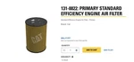 Genuine Caterpillar Air Filter 131-8822 New. Price: $61.99.