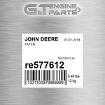 RE577612 Filter Fits John Deere (surplus Open Box) New. Price: $101.38.